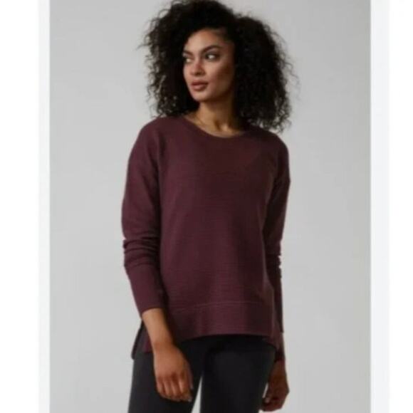 NEW Athleta Coaster Luxe Waffle Athleisure Sweatshirt Wine Plum Fall Outdoor - Picture 1 of 8